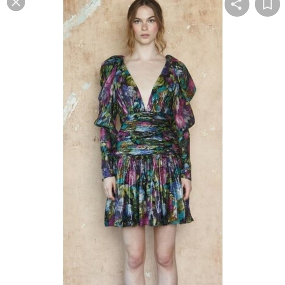 New Flor et. al Abigail Dark Floral Metallic Dress NWT Size 4 - Picture 3 of 17